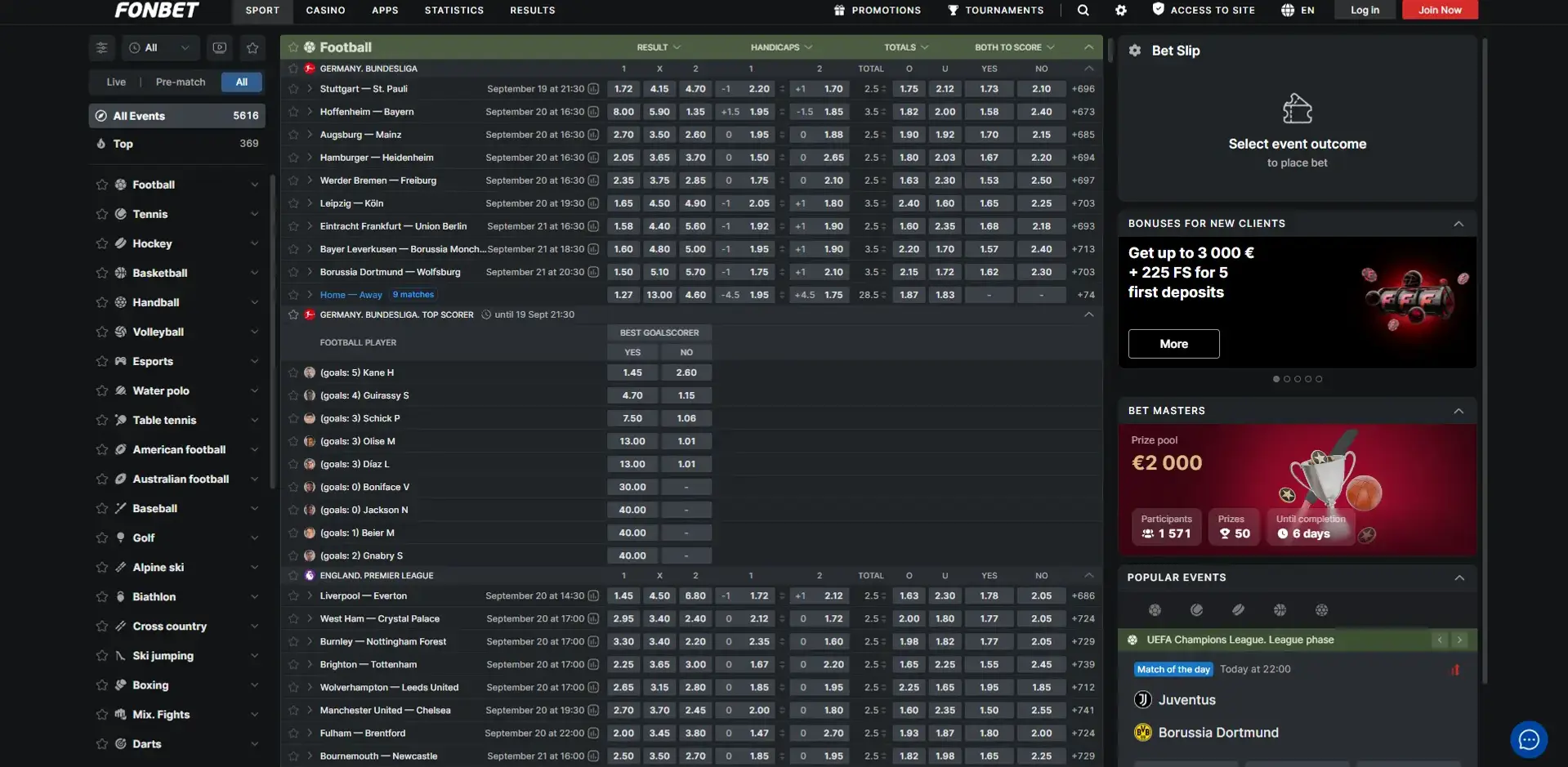 Fonbet interface