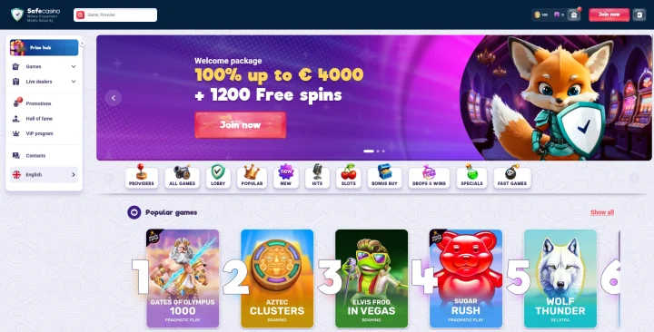 SafeCasino interface